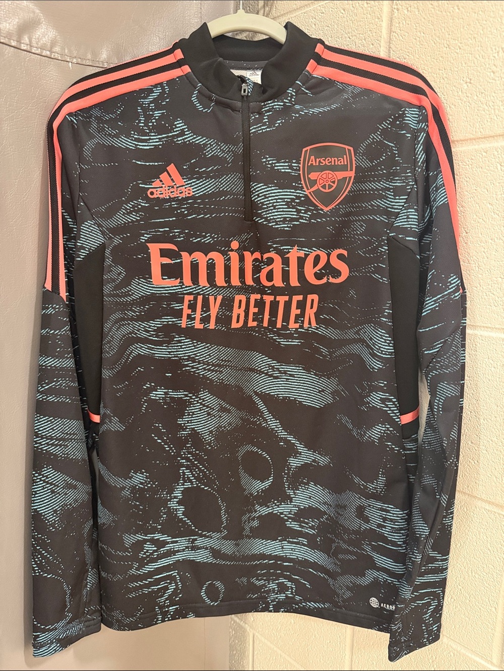 Arsenal adidas 'Emirates Fly Better' Training Top - Black with Coral & Teal